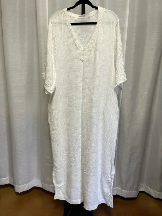 Barefoot Dreams Malibu Collection Sunsoaked Crinkle Cotton Caftan | size Medium - Picture 2 of 6